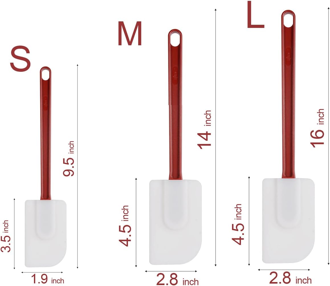 3 PCS Commercial Grade Heat Resistant Silicone Spatulas, 9.5-Inch Rubber Spatulas for Baking, Nonstick & BPA-Free