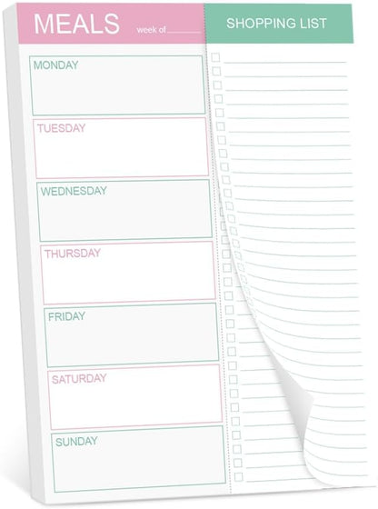 Magnetic Meal Planning Pad for Fridge - 10" x 7" Meal Planning Pad with Tear Off Shopping List. 52 Weeks Undated for Meal Planner and Grocery List with Magnet