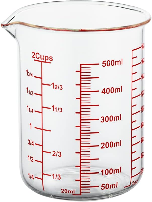 3 Piece Glass Measuring Cup Set, Includes 1/2-Cup, 1-Cup, and 2-Cup High Borosilicate Glasss Liquid Measuring Cups, Dishwasher, Freezer, Microwave, and Preheated Oven Safe, Essential Kitchen Tools