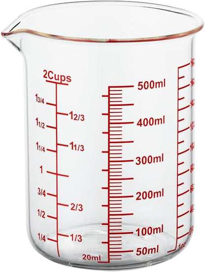 3 Piece Glass Measuring Cup Set, Includes 1/2-Cup, 1-Cup, and 2-Cup High Borosilicate Glasss Liquid Measuring Cups, Dishwasher, Freezer, Microwave, and Preheated Oven Safe, Essential Kitchen Tools
