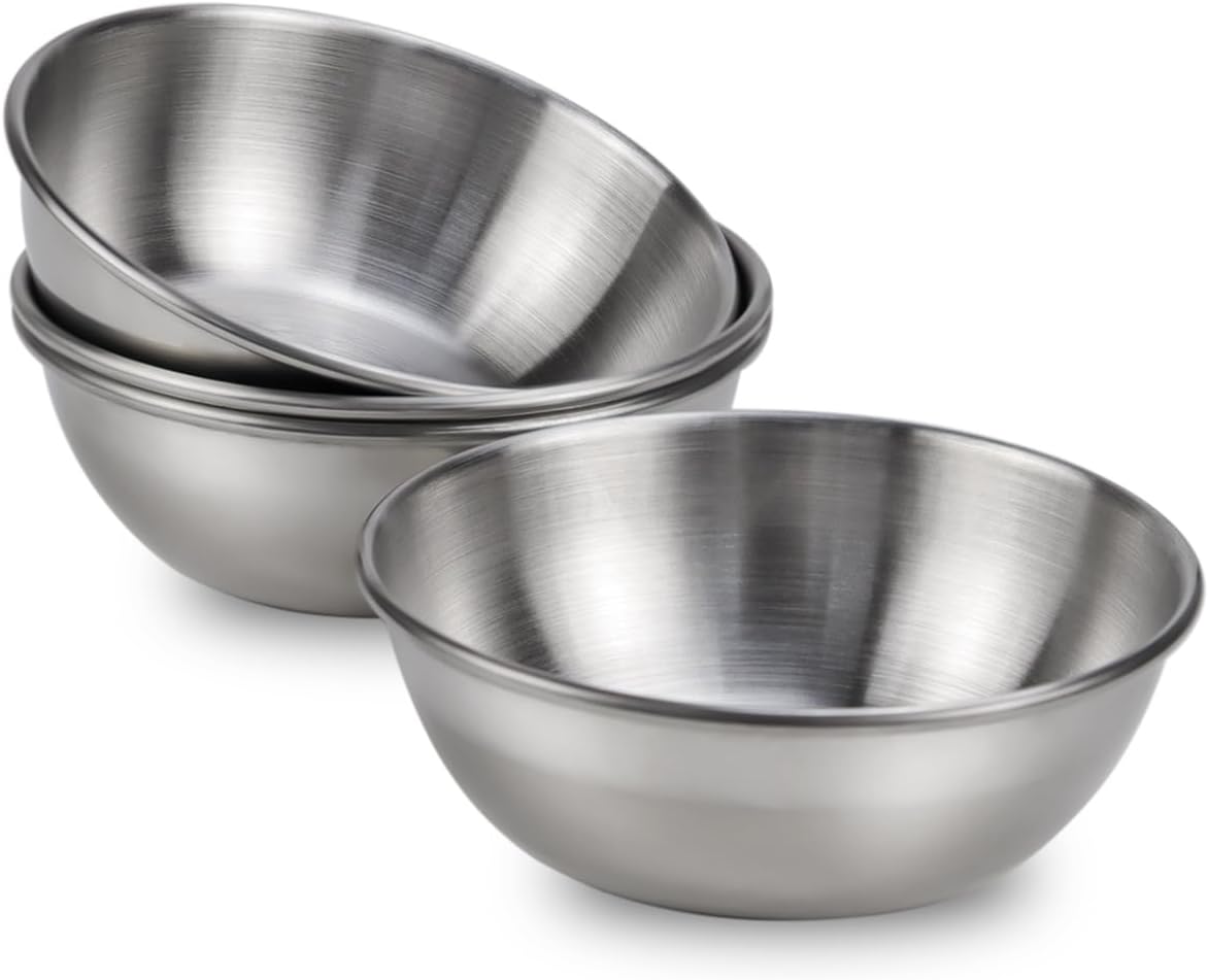 4 Pack Stainless Steel Sauce Dishes Mini Round Seasoning Bowl Sushi Dipping Bowls Appetizer Plates Individual Saucers Bowls Small Soy Sauce Dish 3.6 Inch Condiment Cups Small Metal Bowl (Sliver)