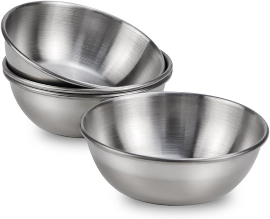 4 Pack Stainless Steel Sauce Dishes Mini Round Seasoning Bowl Sushi Dipping Bowls Appetizer Plates Individual Saucers Bowls Small Soy Sauce Dish 3.6 Inch Condiment Cups Small Metal Bowl (Sliver)