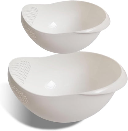 2-in-1 Rice Colander, Vegetable and Fruit Cleaning Filter Basket, 2Piece Sturdy and Easy-To-Use Food Grade Kitchen Tool Accessories (Pink+white, Small)