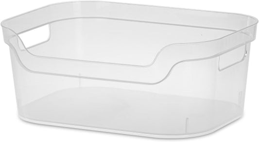 Sterilite 7 x 11 x 14.25 Inch Polished Open Scoop Front Storage Bin with Comfortable Carry Through Handles for Household Organization, Clear (6 Pack)