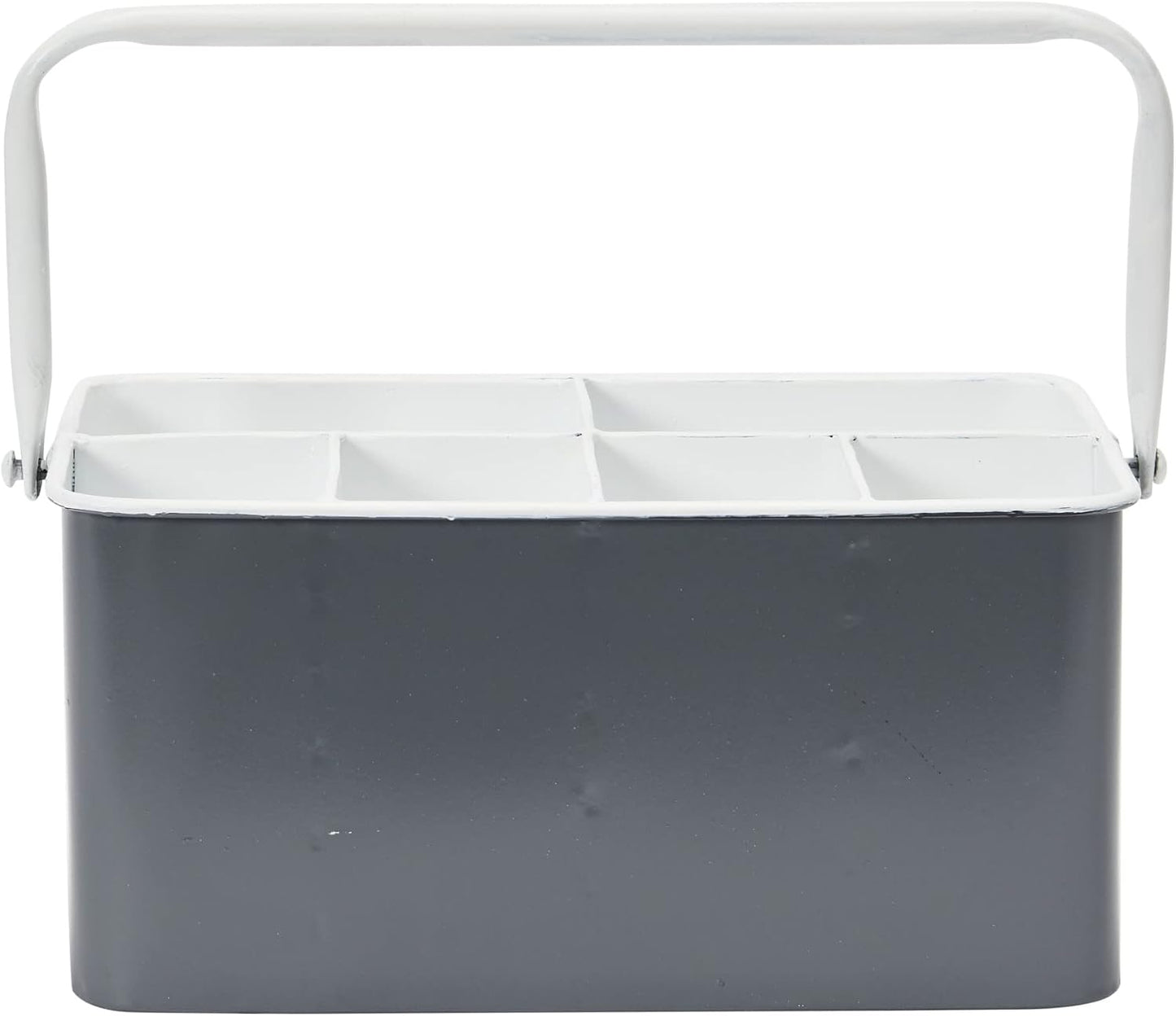 Creative Co-Op Farmhouse Metal Storage Caddy with 6 Compartments and Handle, Distressed Blue and White