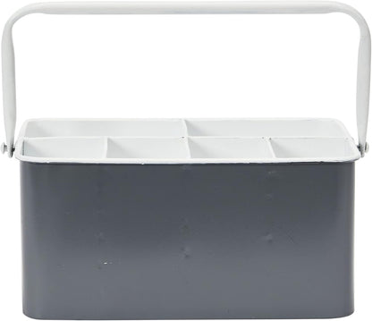 Creative Co-Op Farmhouse Metal Storage Caddy with 6 Compartments and Handle, Distressed Blue and White