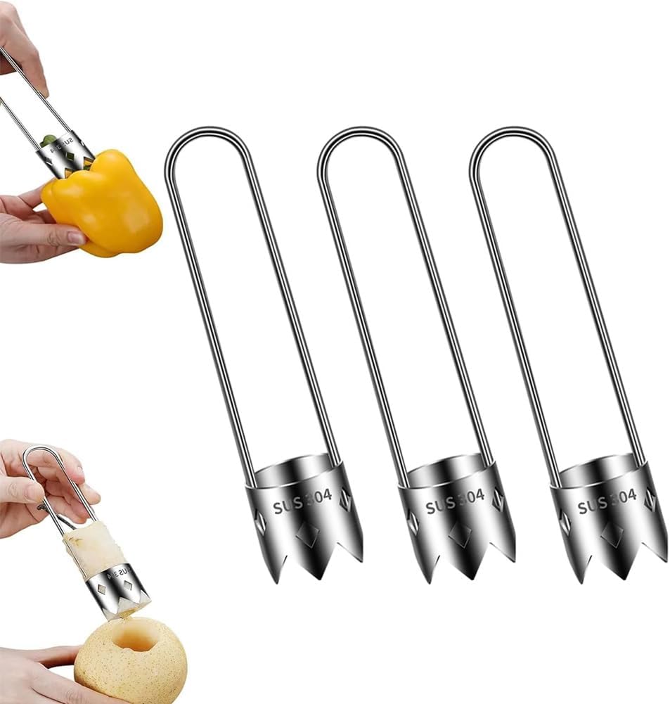 Fruit and Vegetable Corer Tool, Red Bell Pepper Seed Corer, Stainless Steel Apple Core Remover with Ergonomic Handle