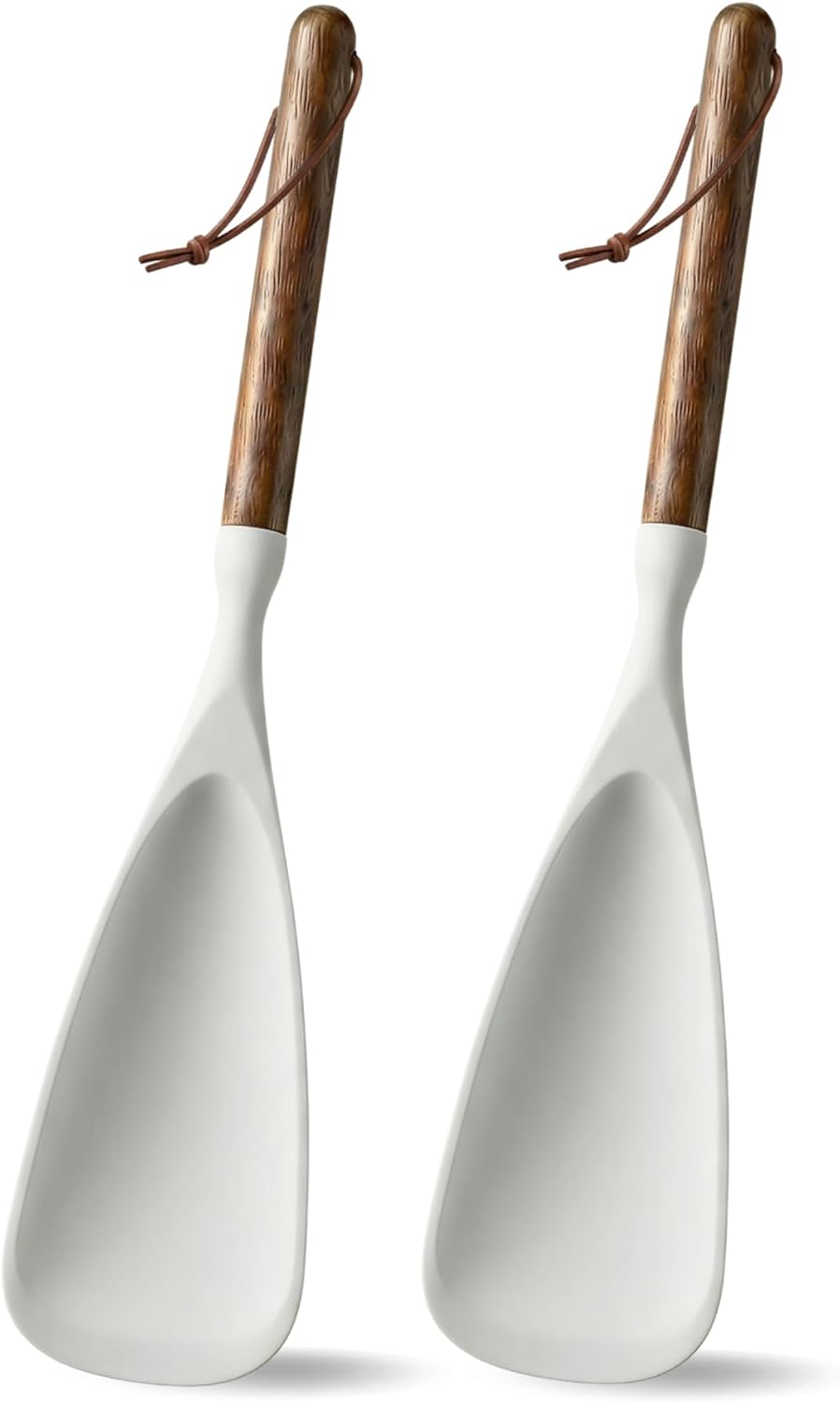 2-Pack Silicone Spoonula with Wooden Handle, BPA-Free Spatula Spoon for Nonstick Cookware, Heat Resistant Cooking Spoon for Mixing, Scraping, Scooping and Serving(Black)
