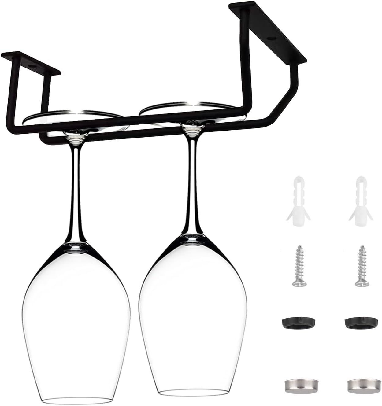 14-Inch Gold Wine Glass Rack, Under Cabinet Wine Glass Holder Stainless Steel Stemware Rack - Hanging Stemware Holder for Cabinet Kitchen Bar, Set of 2