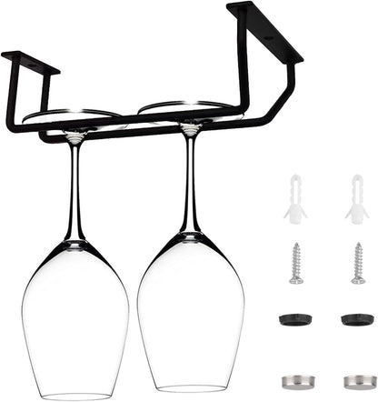 14-Inch Gold Wine Glass Rack, Under Cabinet Wine Glass Holder Stainless Steel Stemware Rack - Hanging Stemware Holder for Cabinet Kitchen Bar, Set of 2
