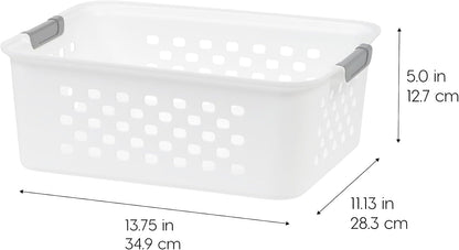 IRIS USA Plastic Storage Baskets, 6-Pack, Made in USA, Shelf Baskets Small Baskets Organizing Bins for Pantry Countertops Closet Shelves Laundry Room Office, Multi-Purpose, Nestable, Easy Carry, Black