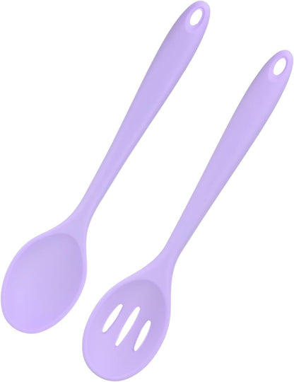 M METERXITY 2-Pack Silicone Cooking Spoons, 10.6" Mixing Nonstick Slotted and Solid Serving Spoons, Heat Resistant Utensils for Kitchen/Cooking/Baking/Stirring