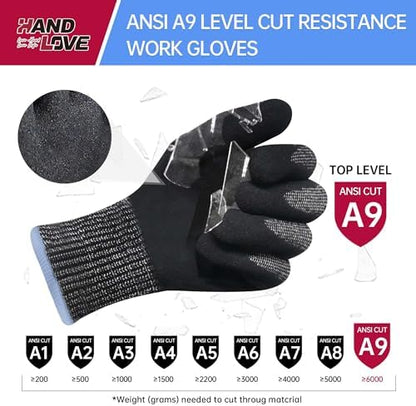 HandLove Cut Resistant Gloves – ANSI A9 Cut Proof Safety Work Gloves | Sandy Nitrile Anti-Slip, Touchscreen, Durable, PFAS Free | Wood Carving, Gardening, Glass Cutting, Car Repair – Yellow,1Pair,M