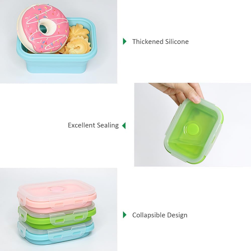 Alimat PluS 40.5oz Silicone Collapsible Food Storage Containers with Lids, 3 Pack Set 1200ml Folding Large Meal Prep Lunch Containers, Microwave, Freezer and Dishwasher Safe