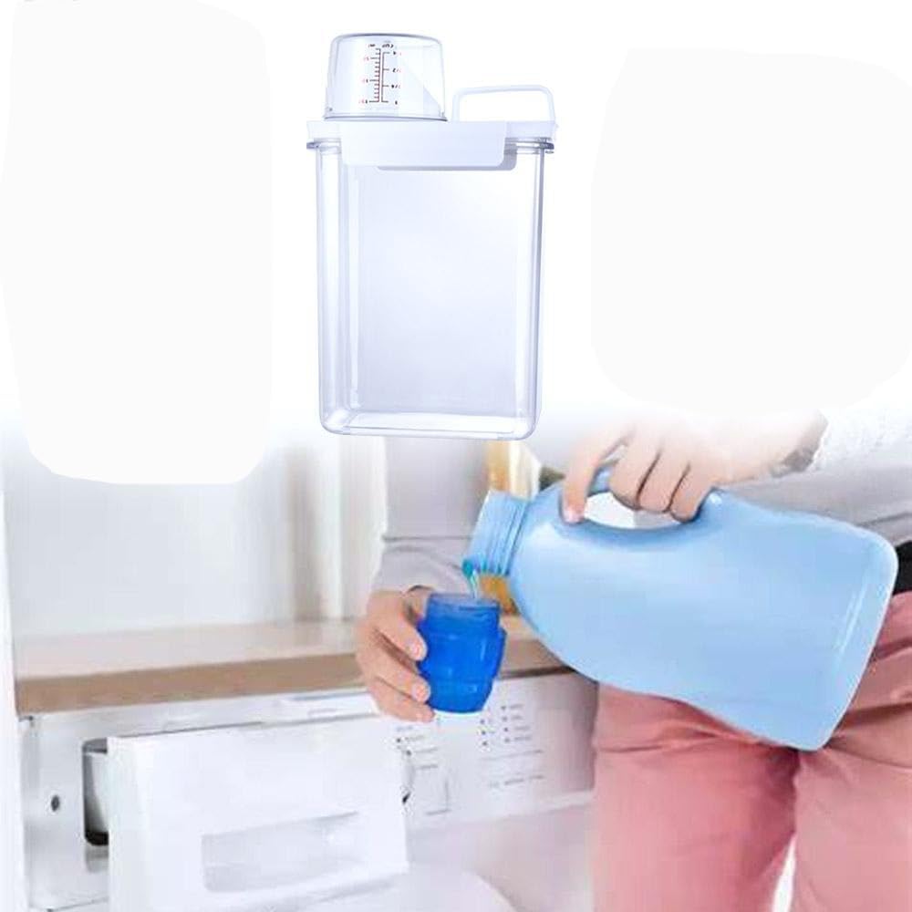 1800ML Laundry Powder Container, Airtight Laundry Detergent Powder Storage Box with Measuring Cup and Handle Transparent Plastic Laundry Detergent Dispenser for Washing Powder,Soda Powder,Grain