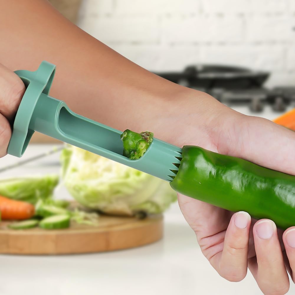 Pepper Seed Corer Remover,2025 Upgraded 2-In-1 Bell Pepper Cutter & Deseeder for Effortless,Fruit Pepper Corer, Kitchen Gadgets for Bell Pepper Jalapeno Bitter Melon Corers (White)