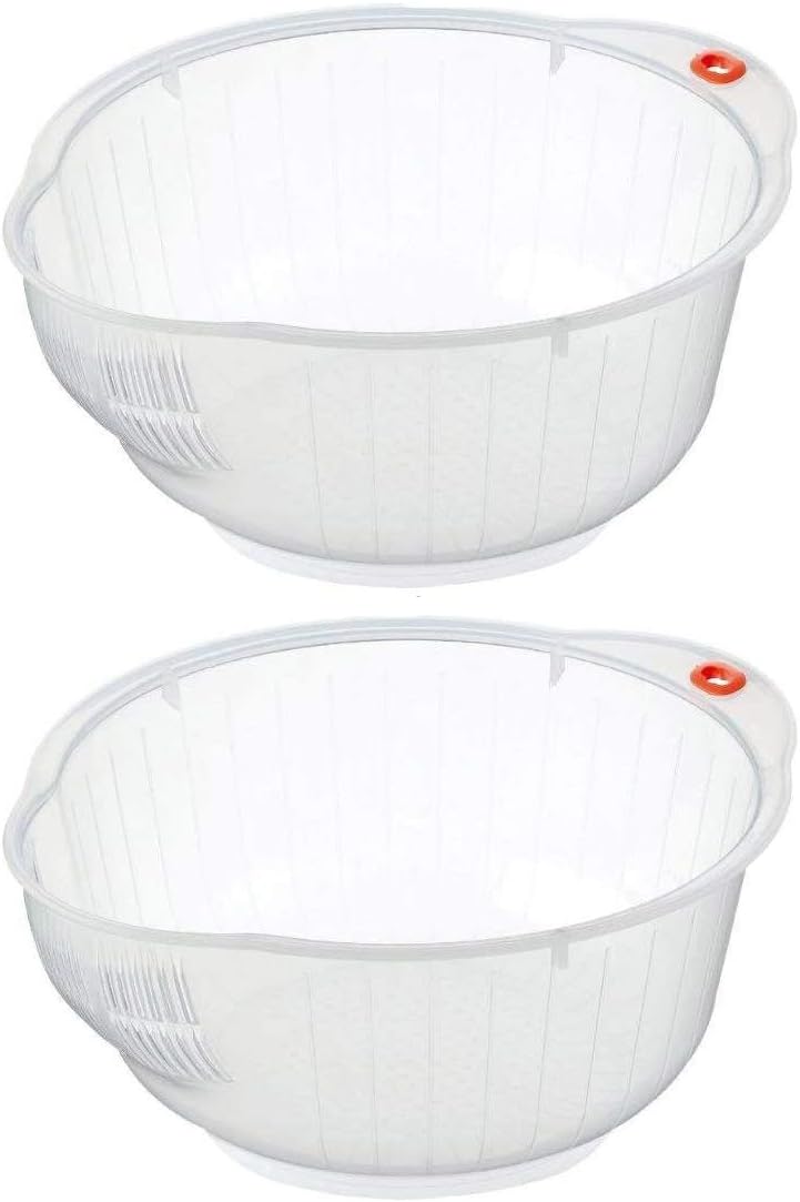 Inomata Delicious, Japanese Rice and Vegetable Washing Bowl with Side and Bottom Drainers Value Bowls, Set of 2
