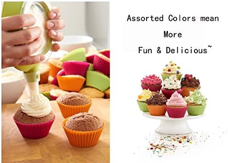 Heart Silicone Baking Cups, Heart Molds Love Cupcake Liners Large Resusable Muffin Cups, 30 Packs(Rainbow Colors)