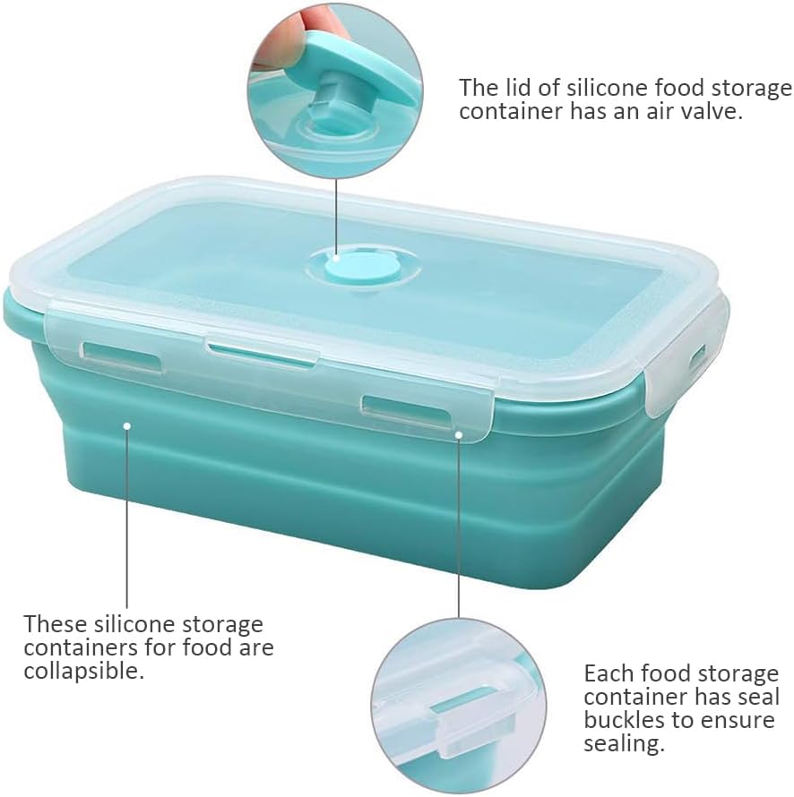 Alimat PluS 40.5oz Silicone Collapsible Food Storage Containers with Lids, 3 Pack Set 1200ml Folding Large Meal Prep Lunch Containers, Microwave, Freezer and Dishwasher Safe