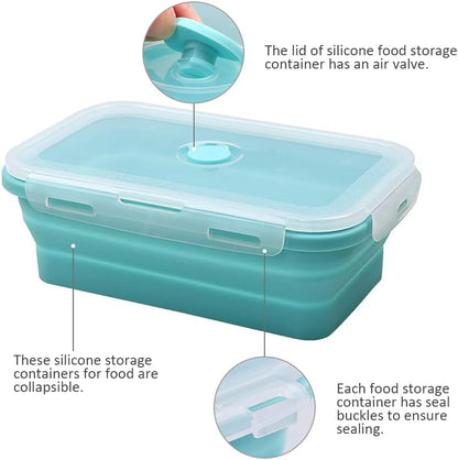 Alimat PluS 40.5oz Silicone Collapsible Food Storage Containers with Lids, 3 Pack Set 1200ml Folding Large Meal Prep Lunch Containers, Microwave, Freezer and Dishwasher Safe
