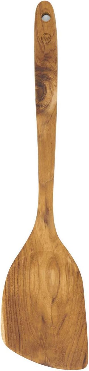 FAAY 13.5" Right-Hand Teak Spatula for Wok - Extra Wide 3.15" Head, Thin Edge Turner for Nonstick Pans, Coconut Oil Finish, Thai Handcrafted Wood