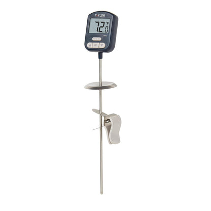 Taylor Programmable Digital Candy and Deep Fry Thermometer with Green Light Alert Display, Long Stem, and Adjustable Pan Clip, White