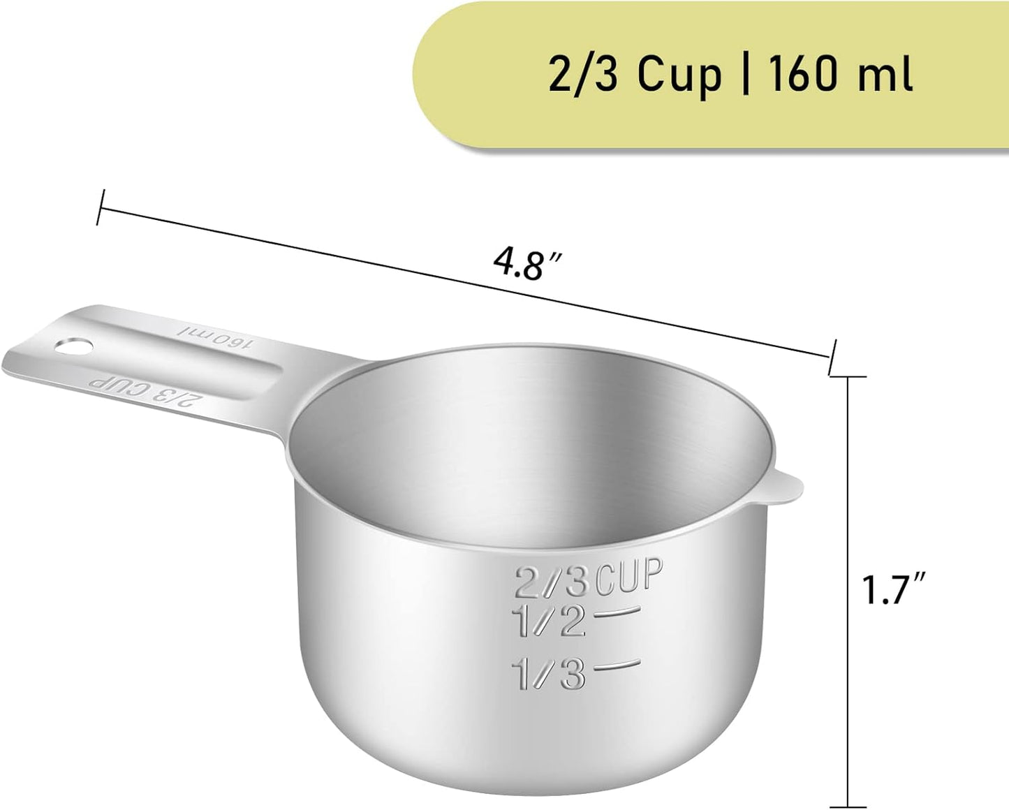 1PCS 3/4Cup (180ml, 6oz) Single Measuring Cup, Stainless Steel Measure Scoop, Metric and US Measurement, Dishwasher Safe