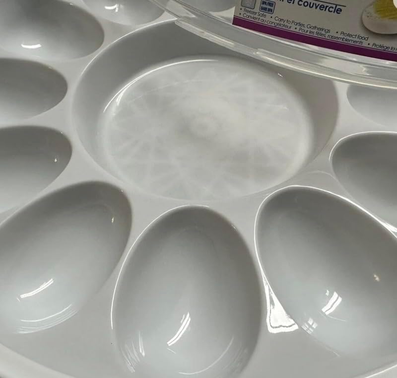 Deviled Egg Carrier Tray with Clear Twist-On Lid, Grooved Line-Up Design, Reusable Lightweight Plastic Container, Freezer Safe, for Parties and Gatherings
