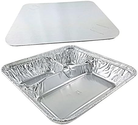 Handi-Foil Large Aluminum 3-Compartment Oblong Tv Dinner Tray Pan w/Lid 25/Pk (pack of 25)