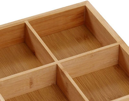 Divided Wooden Serving Tray 6 Compartment Natural Wood Multi Section Platter for Hot Pot Sushi Restaurant Food Sorting, Polished Glossy Finish Rounded Safe Edges, Prevents Odor Mi