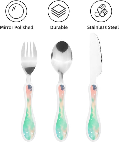 3-Piece Kids Silverware Set With Storage Case, Stainless Steel Reusable Children Safe Knife Spoon Fork Set Grim Reaper Children Flatware Set For Kids Lunch Box