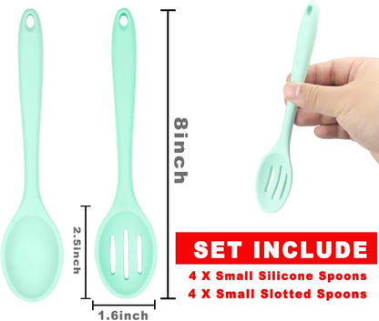 ELANE 8 Pcs Silicone Cooking Utensils Set,Silicone Serving Spoons Cooking Spoons for Nonstick Cookware for Kitchen Salads