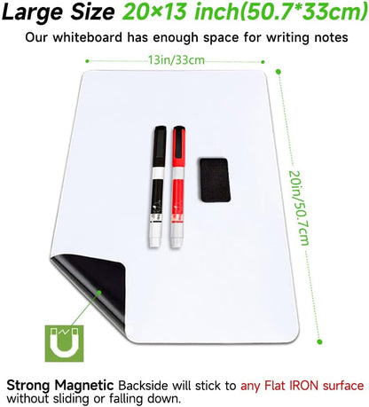Magnetic Dry Erase Board Fridge White Board Sheet 20x13 inch, Flexible Large Refrigerator Magnets Whiteboard Planner for Home Kitchen, 2 Markers and Eraser