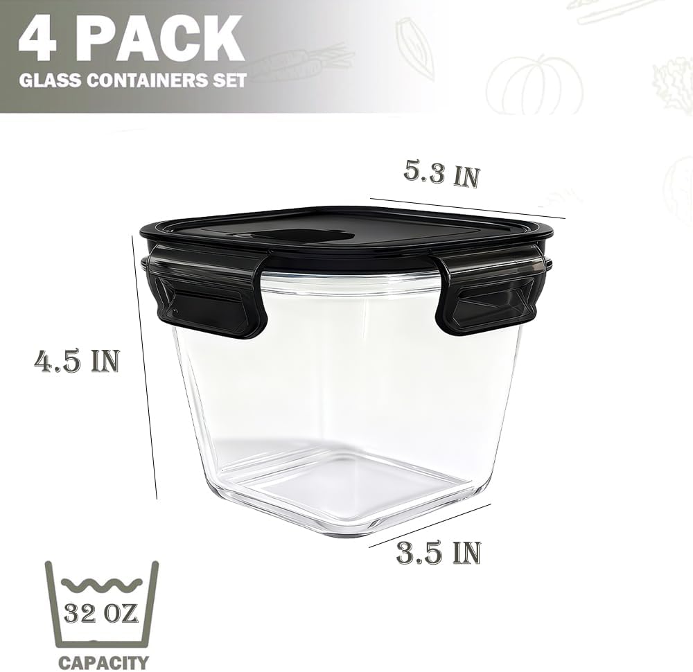 H.JSS WDJS 3Cup Round Glass Food Storage Containers with Airtight lids, 23oz Glass Meal Prep Containers, Heat-Resistant BPA-Free for Soup Leftover, Microwave, Dishwasher and Fridge Safe (white-4Pack)