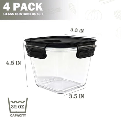 H.JSS WDJS 3Cup Round Glass Food Storage Containers with Airtight lids, 23oz Glass Meal Prep Containers, Heat-Resistant BPA-Free for Soup Leftover, Microwave, Dishwasher and Fridge Safe (white-4Pack)