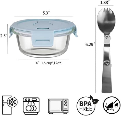 16oz Square Glass Food Storage Containers With Lids, 2 Cup Square Glass Food Containers With Lids, BPA free Small Meal Prep Bowls for leftovers, Dishwasher, Freezer Safe (8Pack)