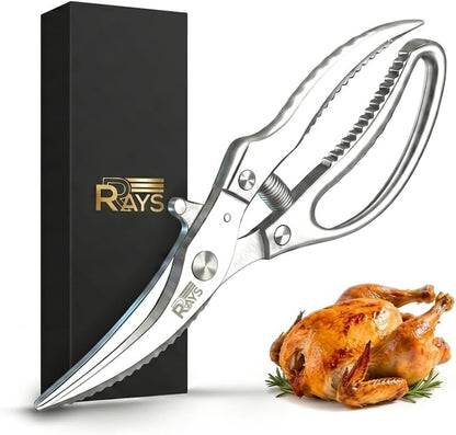 Heavy Duty Kitchen Shears – Poultry Shears and Kitchen Scissors for Chicken,Turkey, Bone, Meat & Fish – Spring Loaded Spatchcocking Shears – Dishwasher Safe with Safety Lock, Gift Box Included