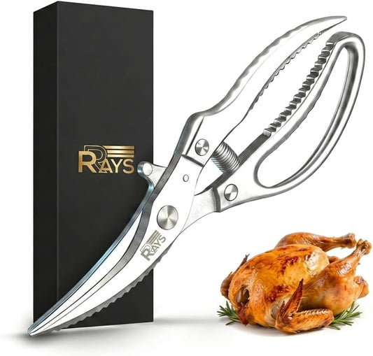 Heavy Duty Kitchen Shears – Poultry Shears and Kitchen Scissors for Chicken,Turkey, Bone, Meat & Fish – Spring Loaded Spatchcocking Shears – Dishwasher Safe with Safety Lock, Gift Box Included