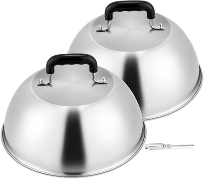 HaSteeL Cheese Melting Dome Set of 2, 12 Inch Round Basting Cover Metal Steam Cover, Stainless Steel Griddle Accessories for Flat Top Grill/Outdoor BBQ/Kitchen Cooking
