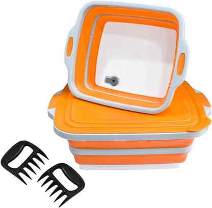 BBQ Prep Tub with Lid and Meat Claws – 8L Collapsible, Multifunctional Washing and Storage Basin for Meat, Vegetables and Fruits, Ideal for Outdoor Grilling, Camping and Kitchen Use