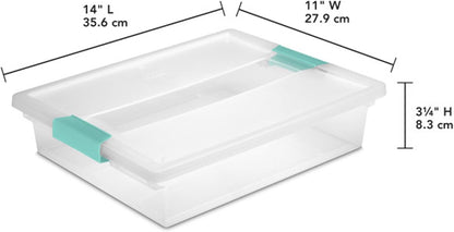 Sterilite Deep Clip Box, Stackable Small Storage Bin with Latching Lid, Plastic Container to Organize Paper, Office, Home, Clear Base and Lid, (Pack of 4)