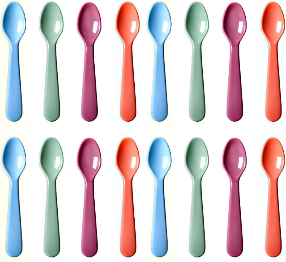 16Pcs Kids Plastic Utensils Kids Forks and Spoons Set, Multicolor Toddler Utensils, Reusable Kids Silverware Cutlery Set, Ideal for School Lunch Box, Camping, Travel, Party Favors BPA Free
