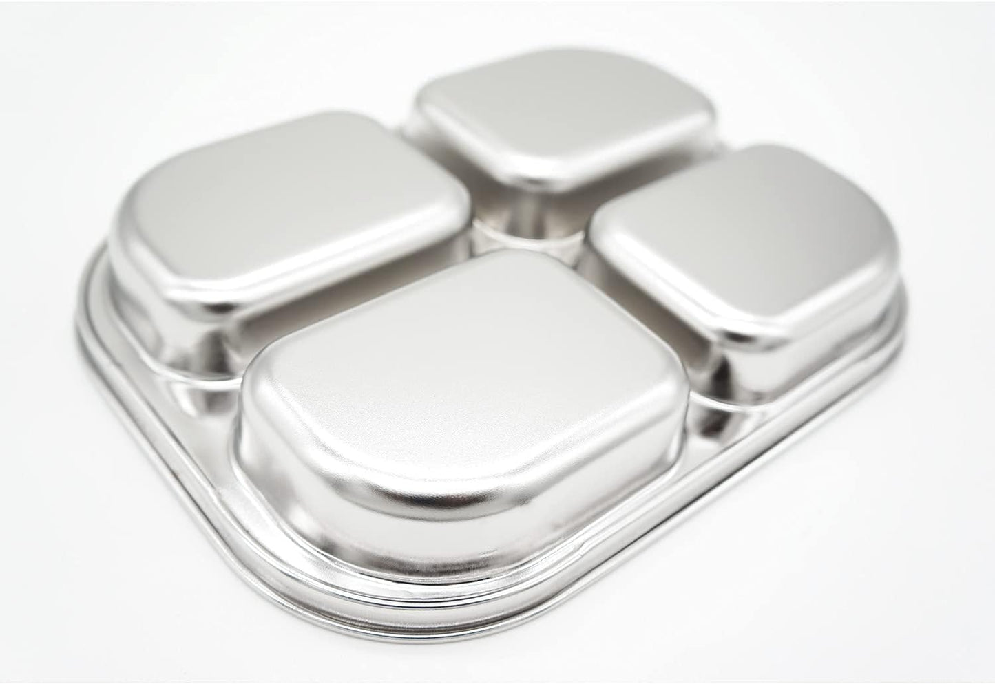 Korean Stainless Steel Divided Plates for Adults, Teens, Premium 304, Electro-Polished, No Black Residue, BPA-Free, Large 5-Compartment Food Tray, Diet Portion Control, Camping, Set of 2