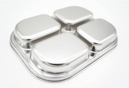 Korean Stainless Steel Divided Plates for Adults, Teens, Premium 304, Electro-Polished, No Black Residue, BPA-Free, Large 5-Compartment Food Tray, Diet Portion Control, Camping, Set of 2