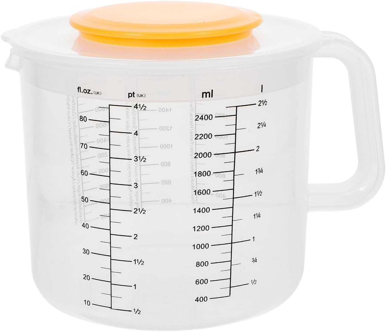 Cabilock 2.5L Measuring Mixing Bowl with Lid and Handle Plastic Kitchen Cup for Baking Cooking and Food Storage