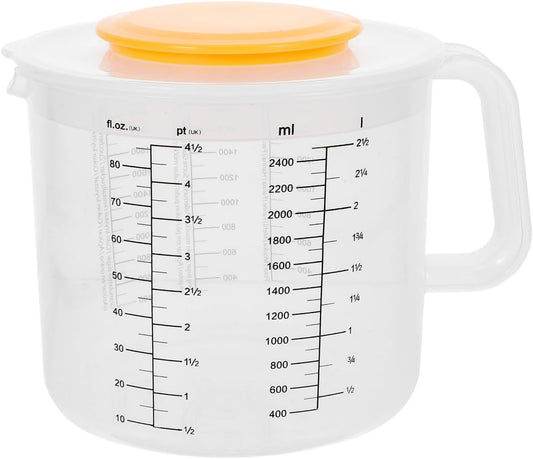 Cabilock 2.5L Measuring Mixing Bowl with Lid and Handle Plastic Kitchen Cup for Baking Cooking and Food Storage