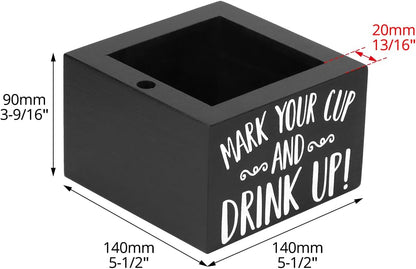 QWORK Disposable Cup Holder with Marker Slot - Solid Wood, Wooden Party Cup Holder, Drink Caddy Dispenser Organizer Drink Up Cup Holder for Kitchen, Parties, Bathrooms, Housewarming Party Decor