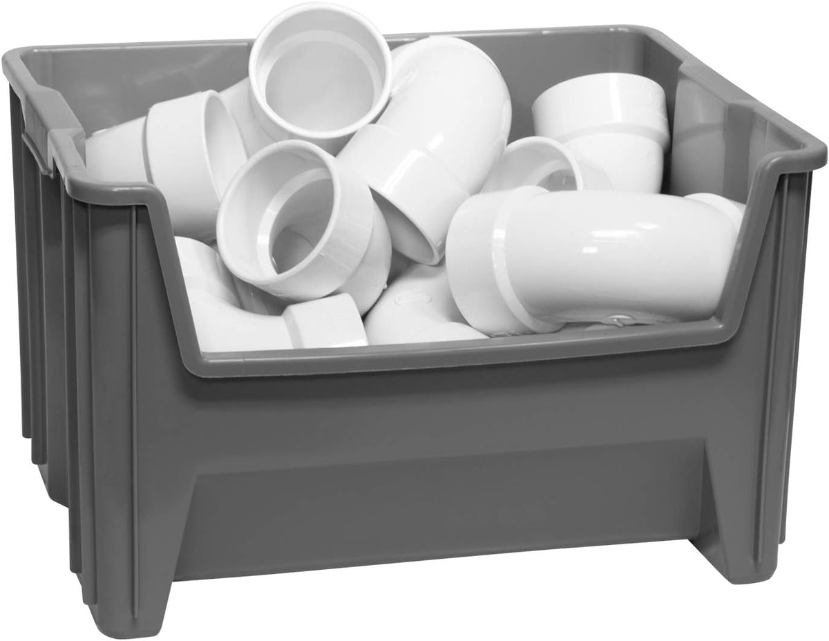 Akro-Mils 13018 Stak-N-Store Stackable Storage Bins, Heavy Duty Garage Storage Containers, Open Front Plastic Organizer for Tools, Shelves, Closet Organizer, 17-1/2" x 16-1/2" x 12-1/2", Clear, 2-Pack
