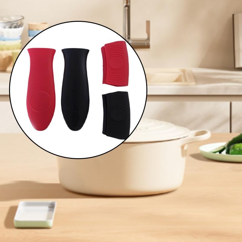 4-Pack Silicone Hot Handle Holders, Heat Resistant Pot Handle Covers & Grips with Non-Slip Design for Cast Iron, Metal, Fry Pan Cookware