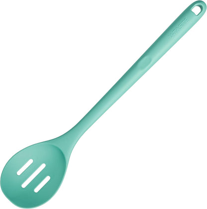 600ºF Heat Resistant Silicone Spoons: U-Taste 13.3in Solid & Slotted Kitchen Cooking Tool, Nonstick Long Rubber Utensil, Sturdy for Mixing, Serving, Stirring, Frying, Basting (Aqua Sky, 2PCS)